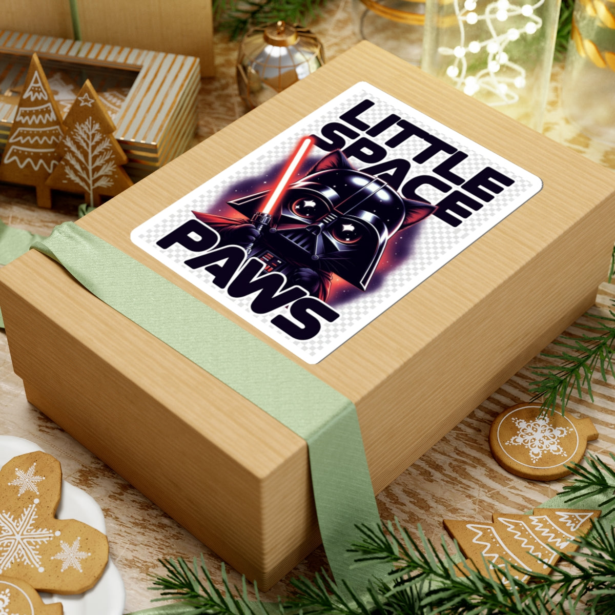 Little Space Paws Sticker — Cute Darth Cat with Red Lightsaber (Kiss-Cut)