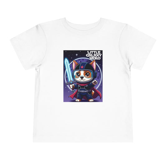 Little Galaxy Hero Toddler Tee — Cute Space Cat with Light Sword