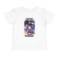 Little Galaxy Princess kids t-shirt in white featuring a cute cartoon character holding a star against a space background.