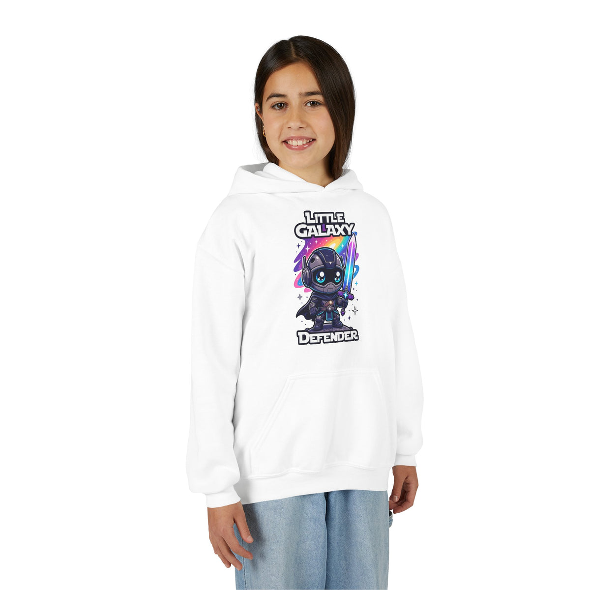 Little Galaxy Defender Youth Hoodie – Kids Cute Space Warrior Hooded Sweatshirt