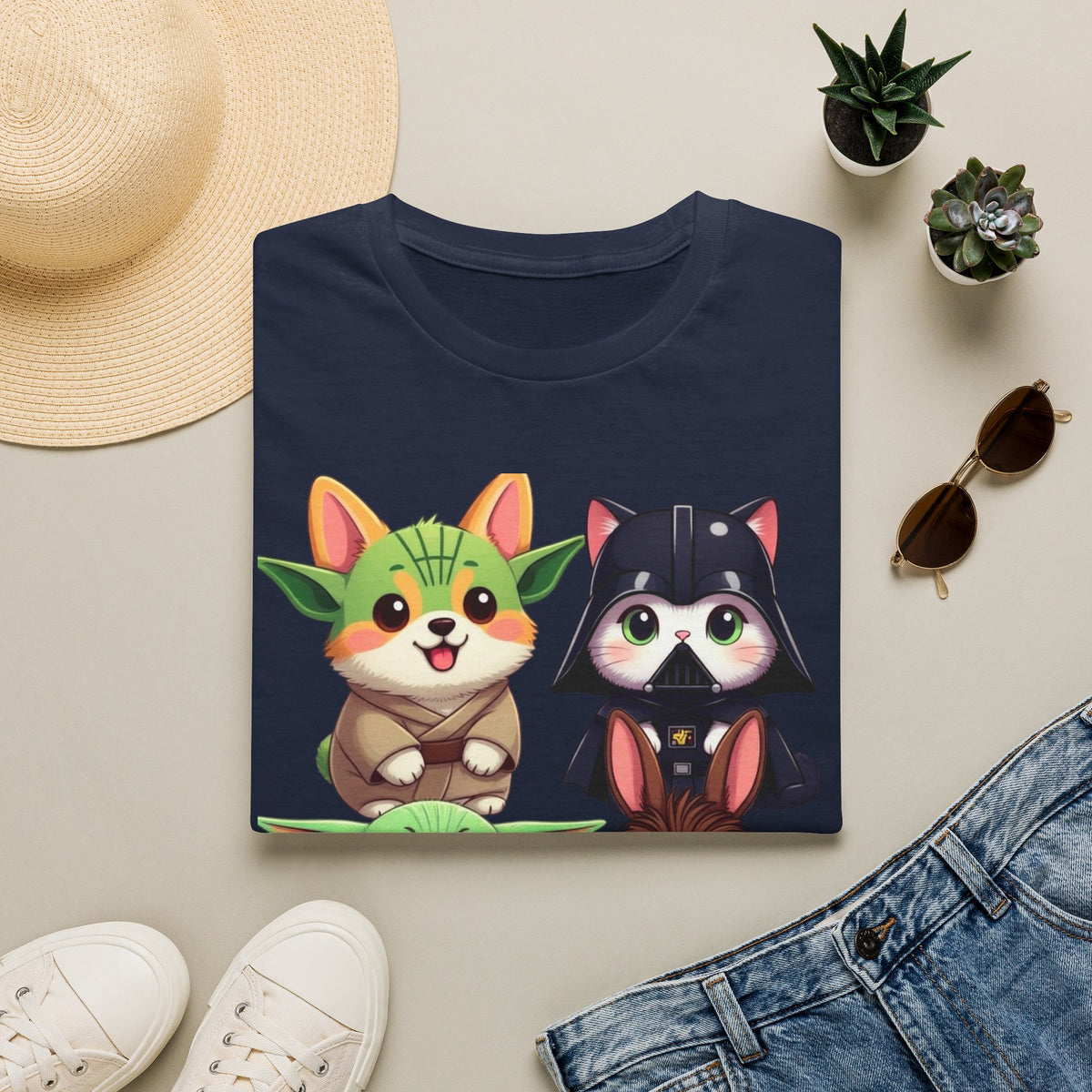 Cute Star Wars Pet Stack T-Shirt — Baby Yoda, Chewie & Droid Cartoon Tee