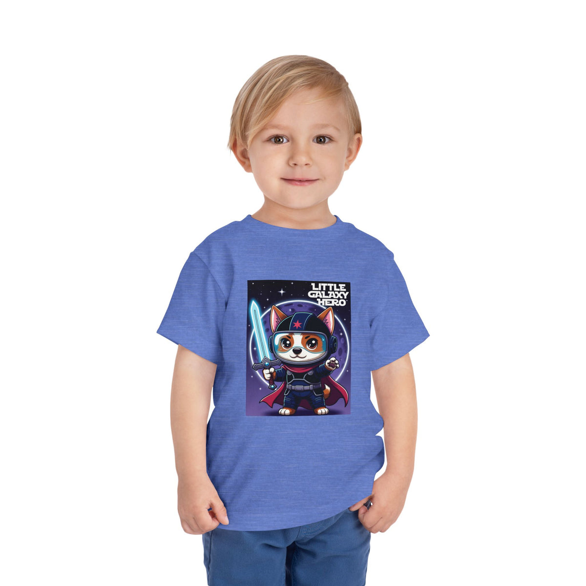 Little Galaxy Hero Toddler Tee — Cute Space Cat with Light Sword