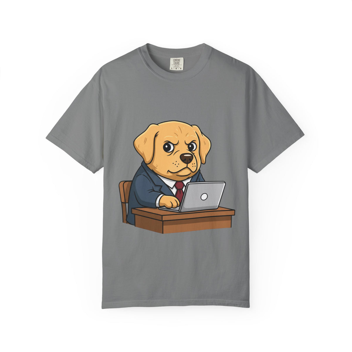 Cute Office Dog T-Shirt — Puppy Boss Working on Laptop Graphic Tee