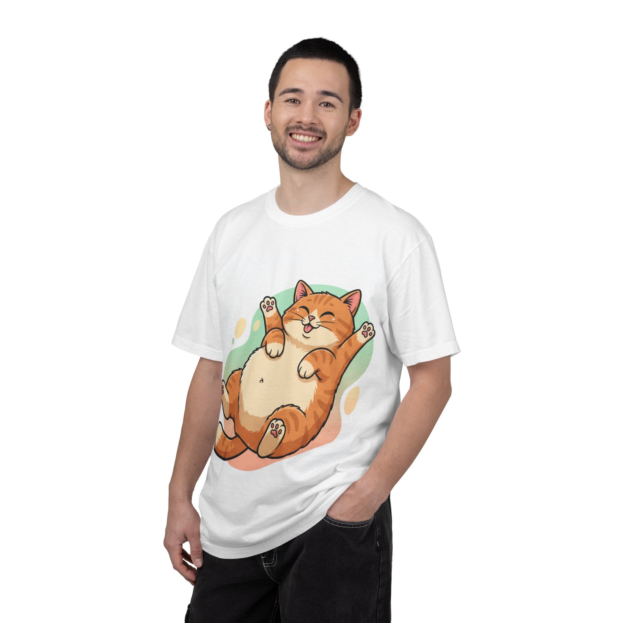 Happy Chubby Cat T-Shirt — Cute Cartoon Orange Cat Graphic Tee