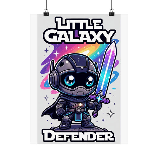 Little Galaxy Defender Poster — Cute Space Warrior Matte Print