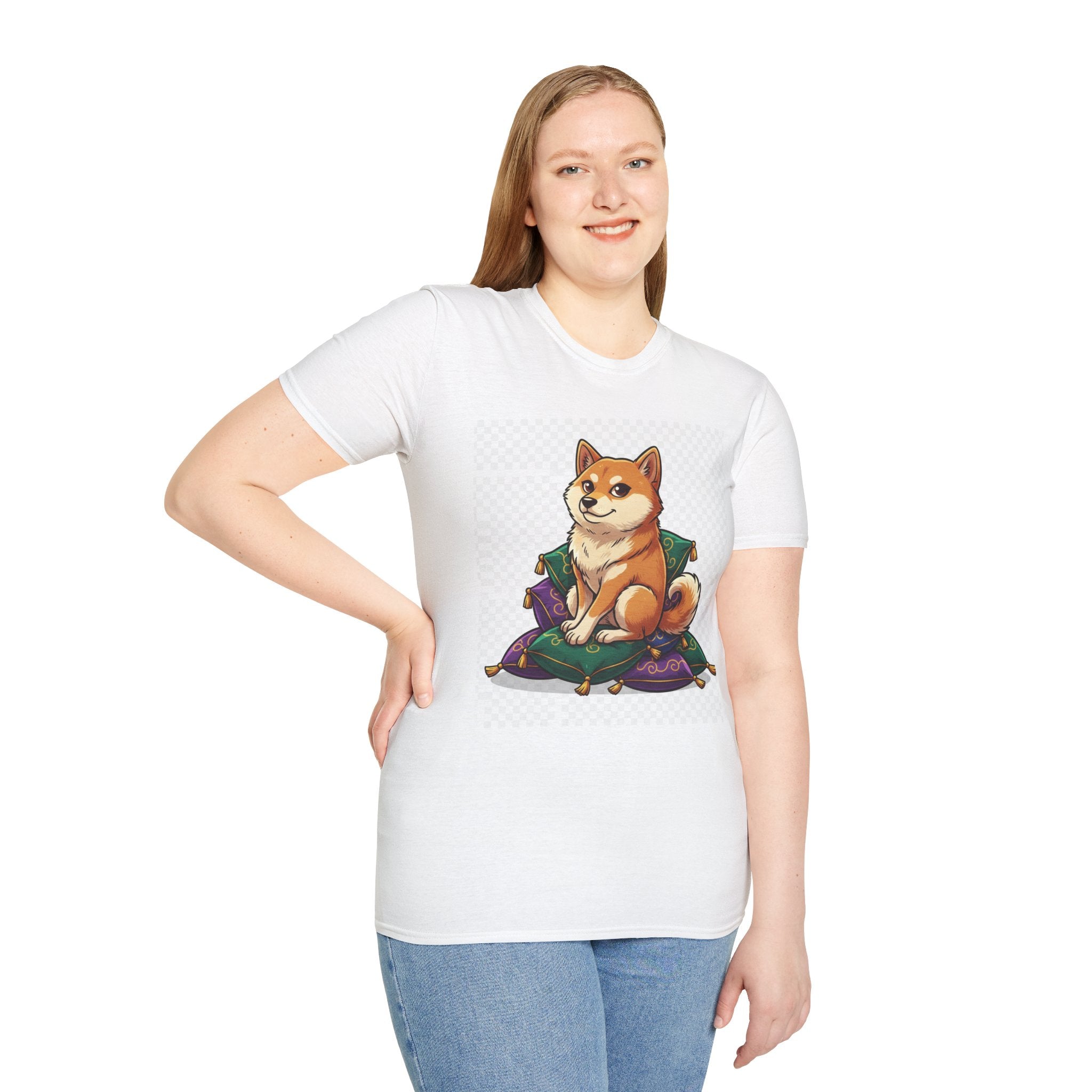 Smug Shiba on Pillow Throne T-Shirt