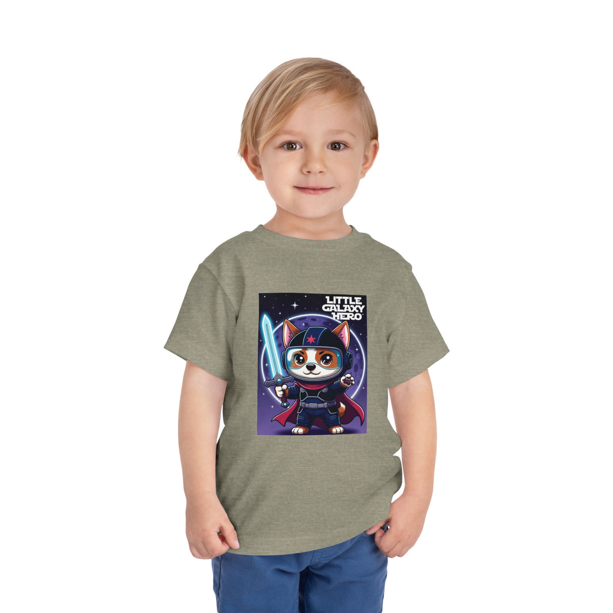 Little Galaxy Hero Toddler Tee — Cute Space Cat with Light Sword