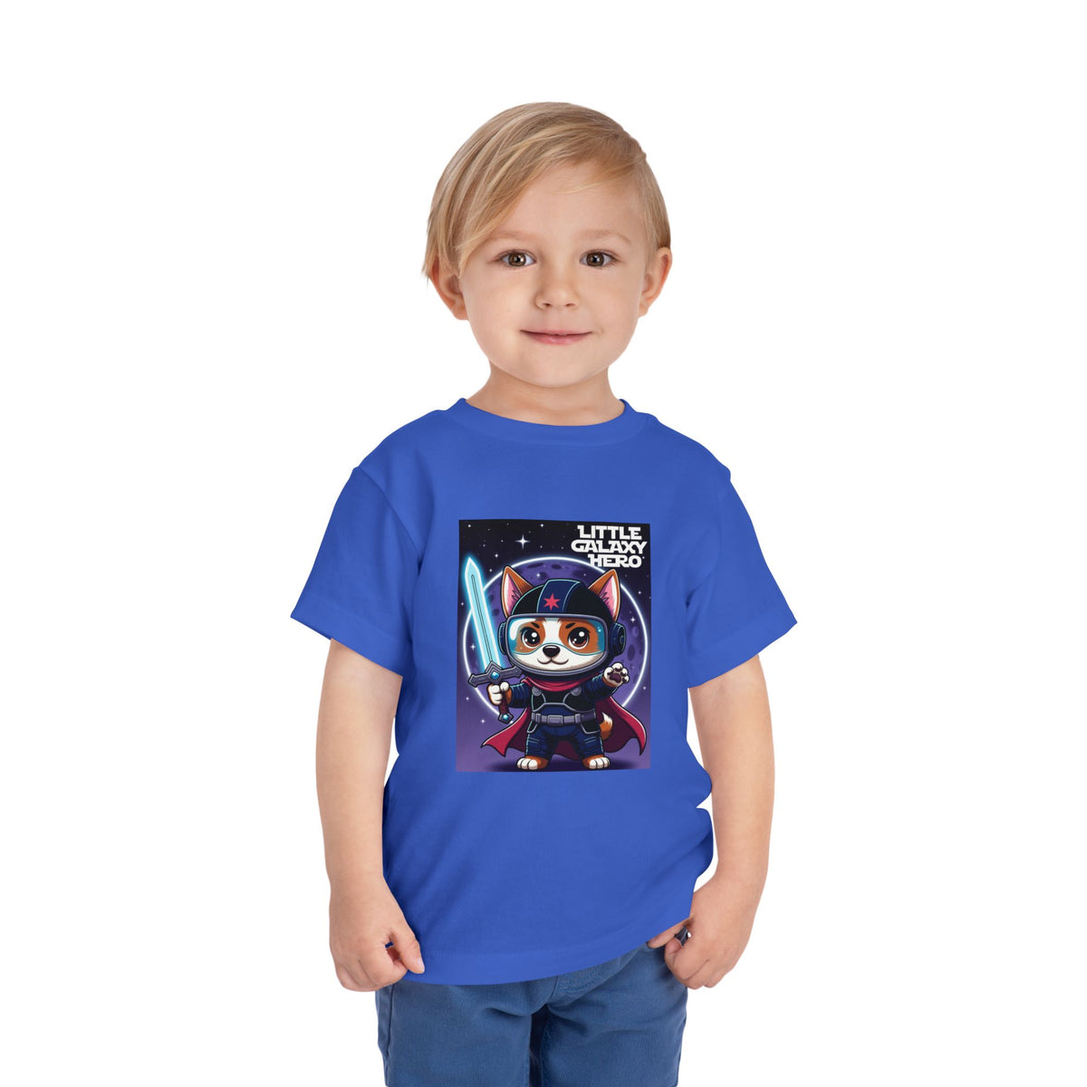 Little Galaxy Hero Toddler Tee — Cute Space Cat with Light Sword