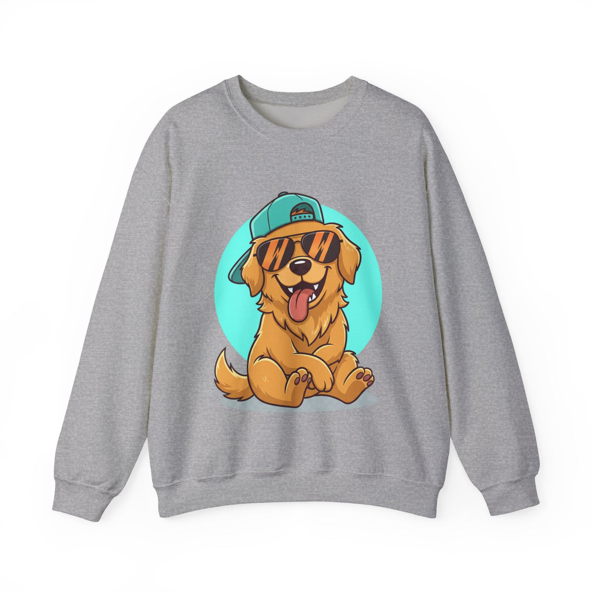 Golden Retriever Pup Graphic Sweatshirt — Cute Dog with Cap Crewneck