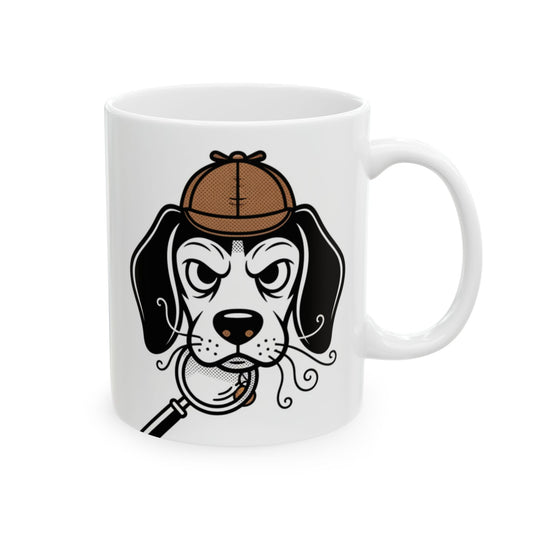 Beagle Detective Ceramic Mug — Cute Noir Pet Illustration (11oz/15oz)