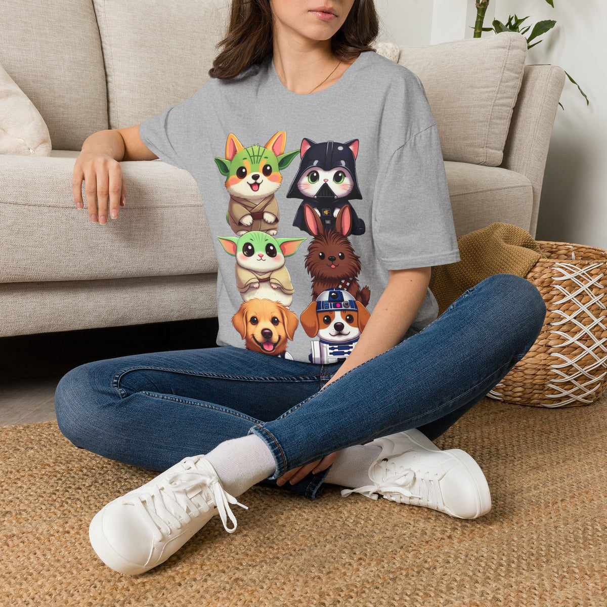 Cute Star Wars Pet Stack T-Shirt — Baby Yoda, Chewie & Droid Cartoon Tee
