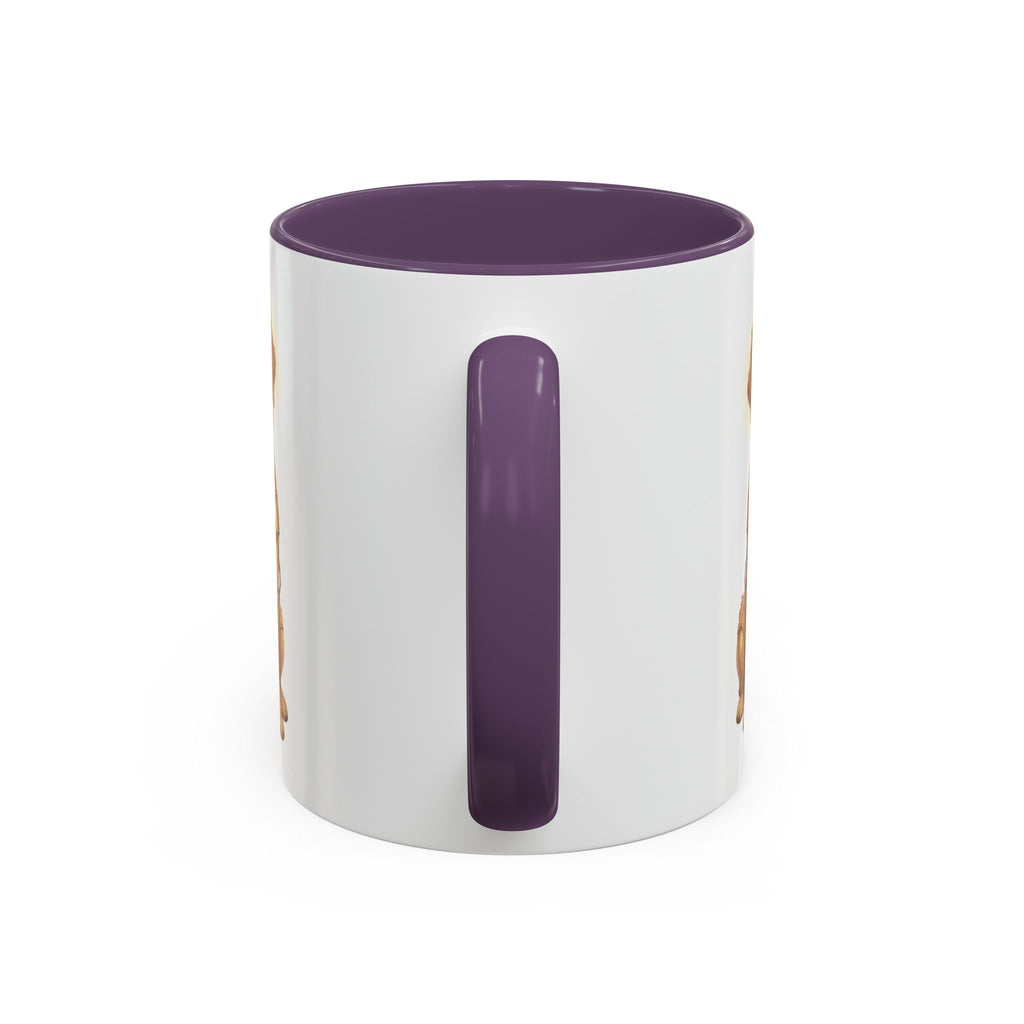 Golden Retriever C-3PO mug with a white exterior and purple handle, featuring a dog design inspired by Star Wars.