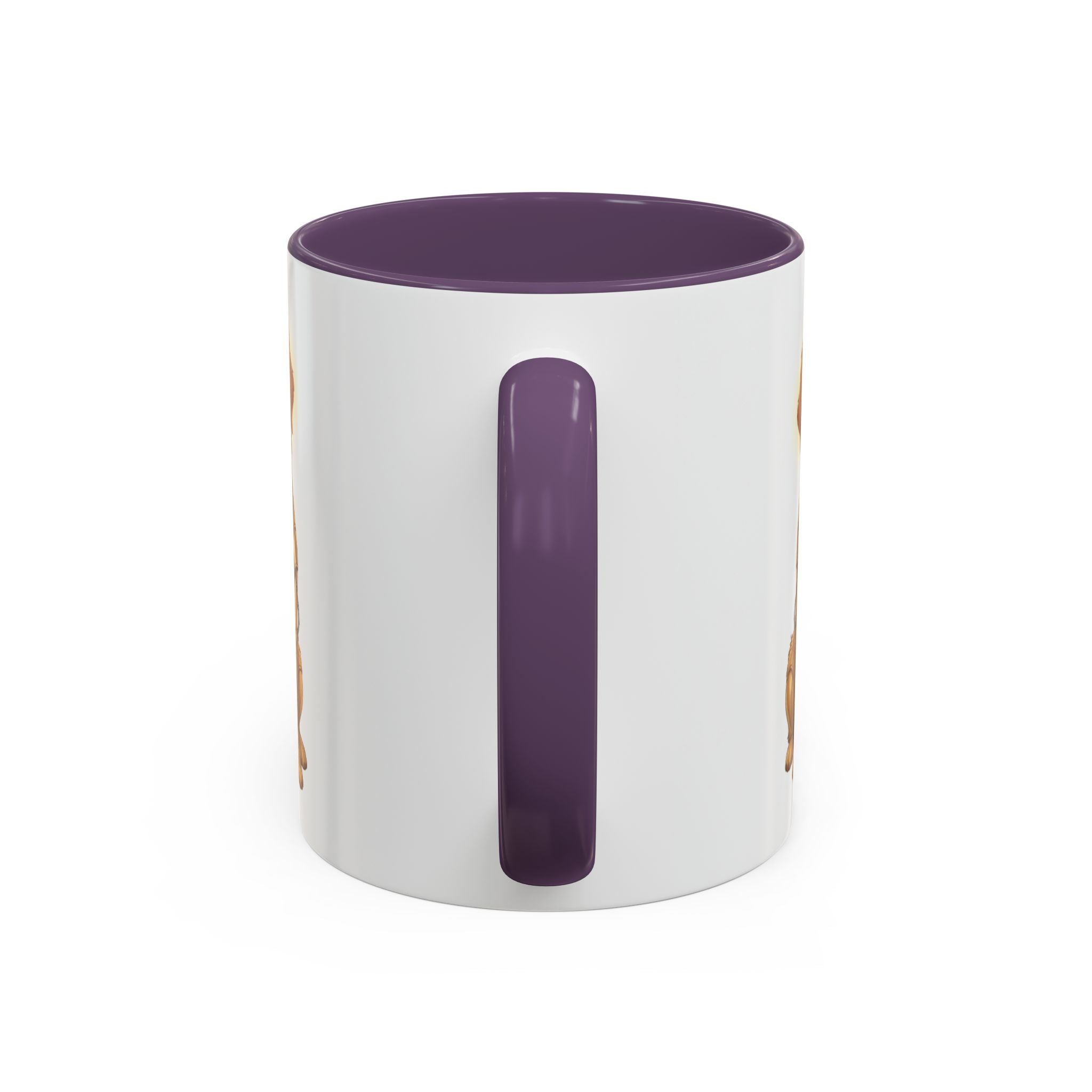 Golden Retriever C-3PO mug with a white exterior and purple handle, featuring a dog design inspired by Star Wars.
