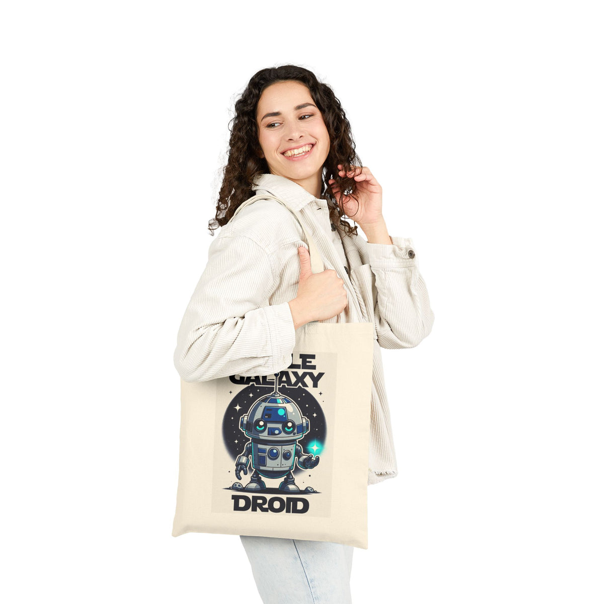 Little Galaxy Droid Tote Bag — Cute Space Robot Canvas Tote for Kids & Fans