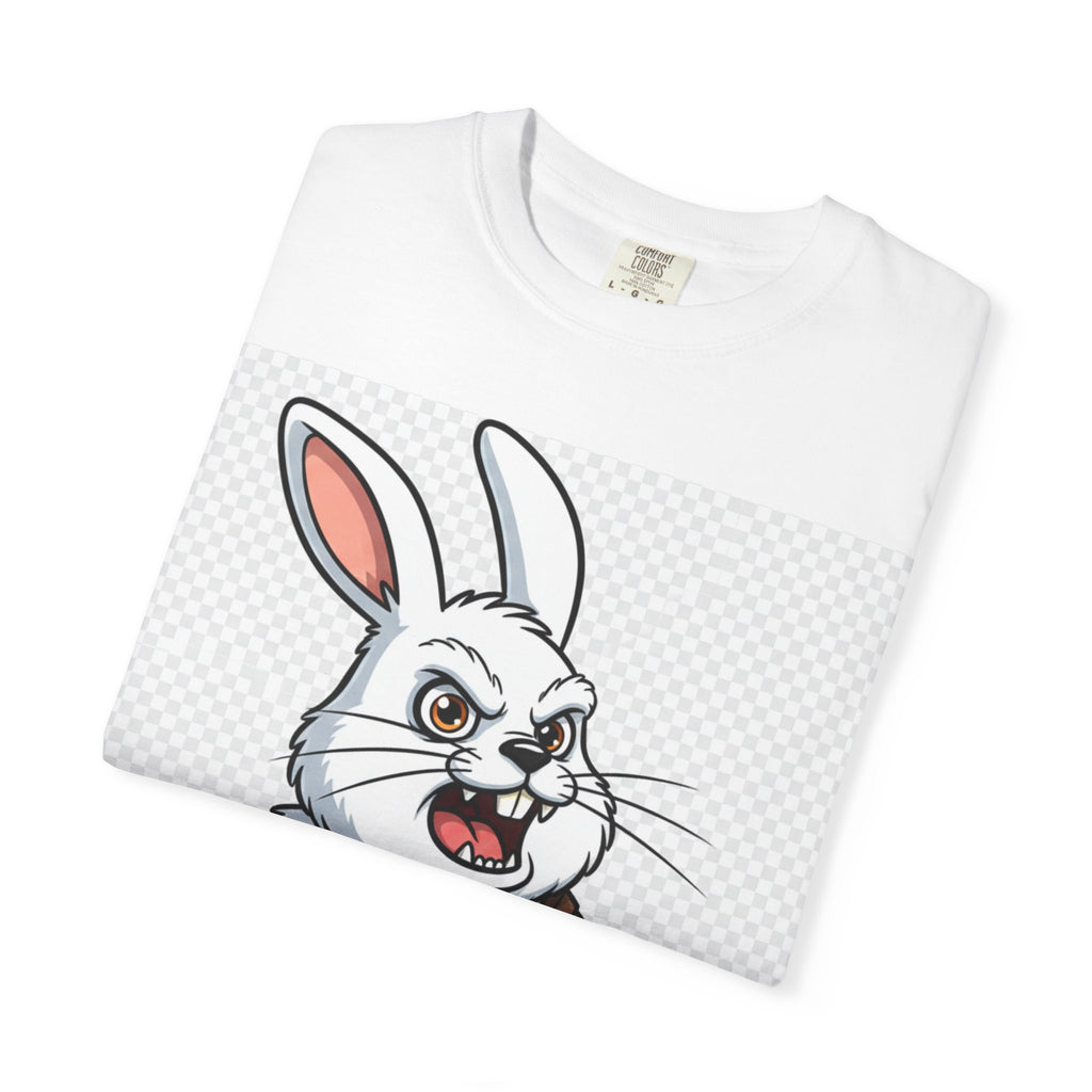 Chewbacca bunny T-shirt featuring a cartoon rabbit face with large ears and an expressive mouth on a white background.