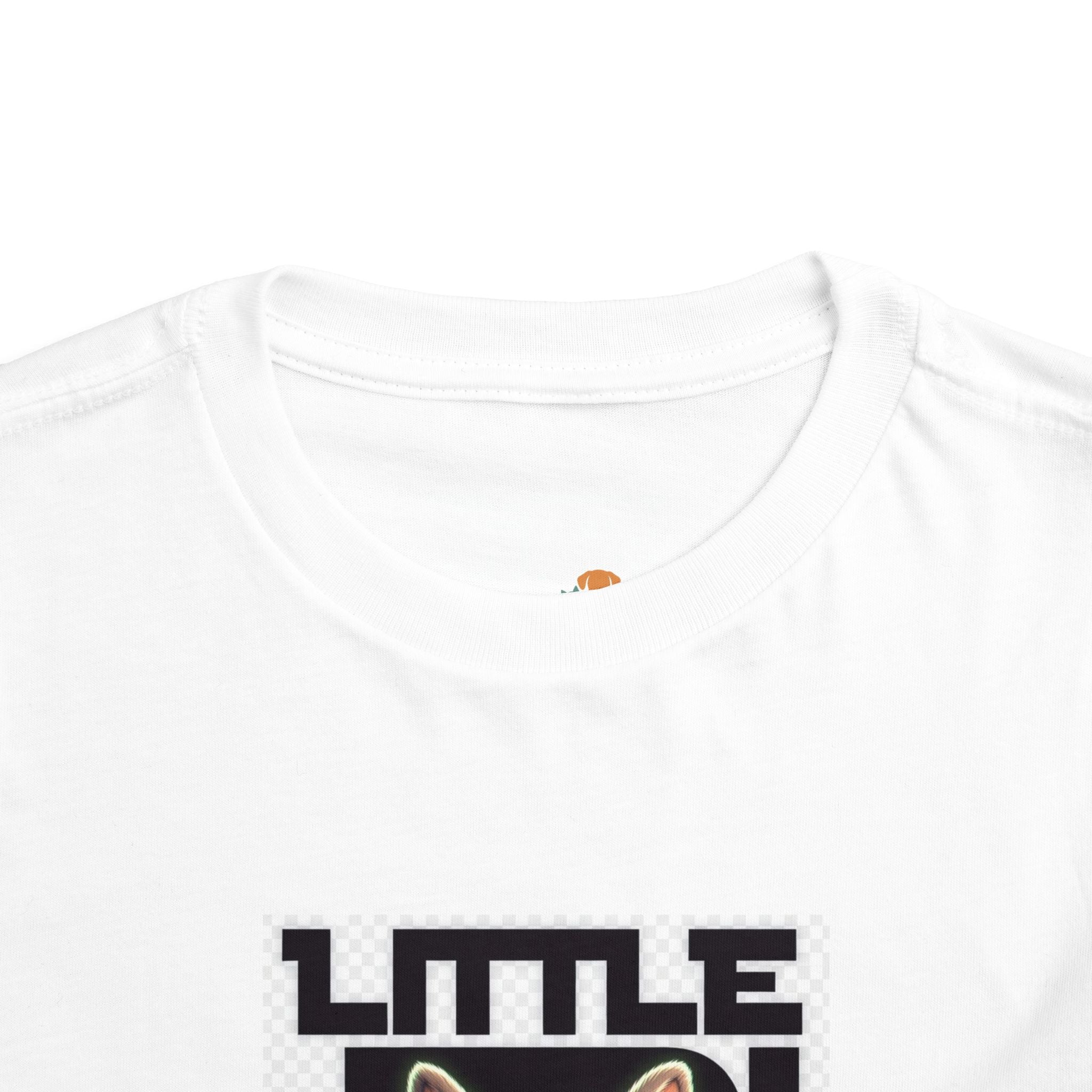 Mandalorian bunny toddler t-shirt in white with a graphic of a bunny wearing a helmet and the text "Little Bounty Hunter.