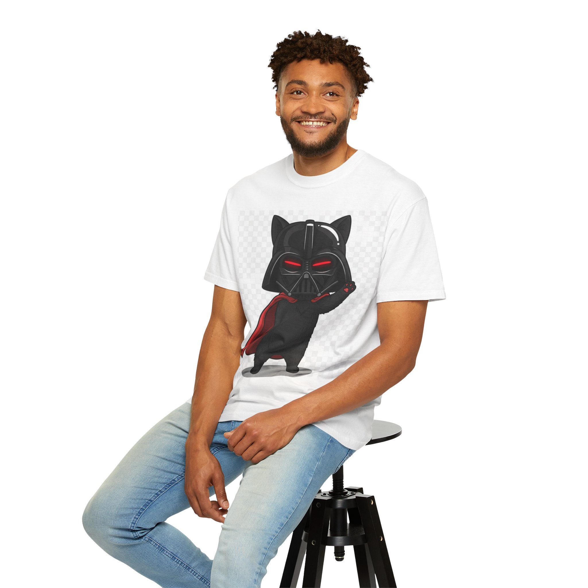 Darth Vader Cat T-Shirt — Black Cat with Red Lightsaber (Star Wars Parody)