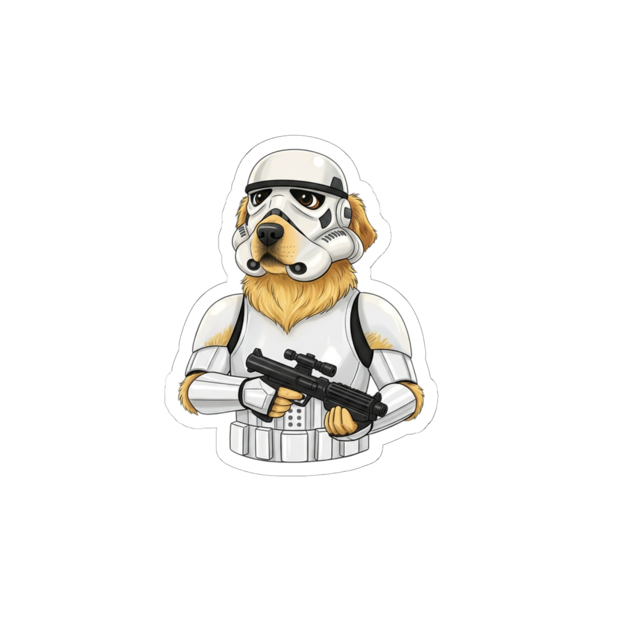 Golden Retriever Stormtrooper Sticker — Cute Dog in Stormtrooper Armor Kiss-Cut Vinyl