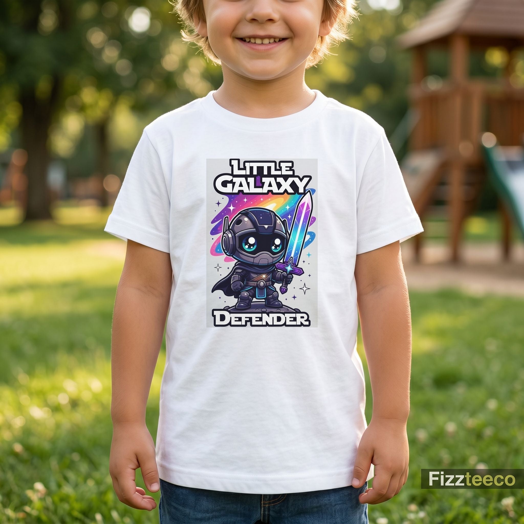 Little Galaxy Defender Kids T-Shirt – Cute Space Warrior Cartoon Tee