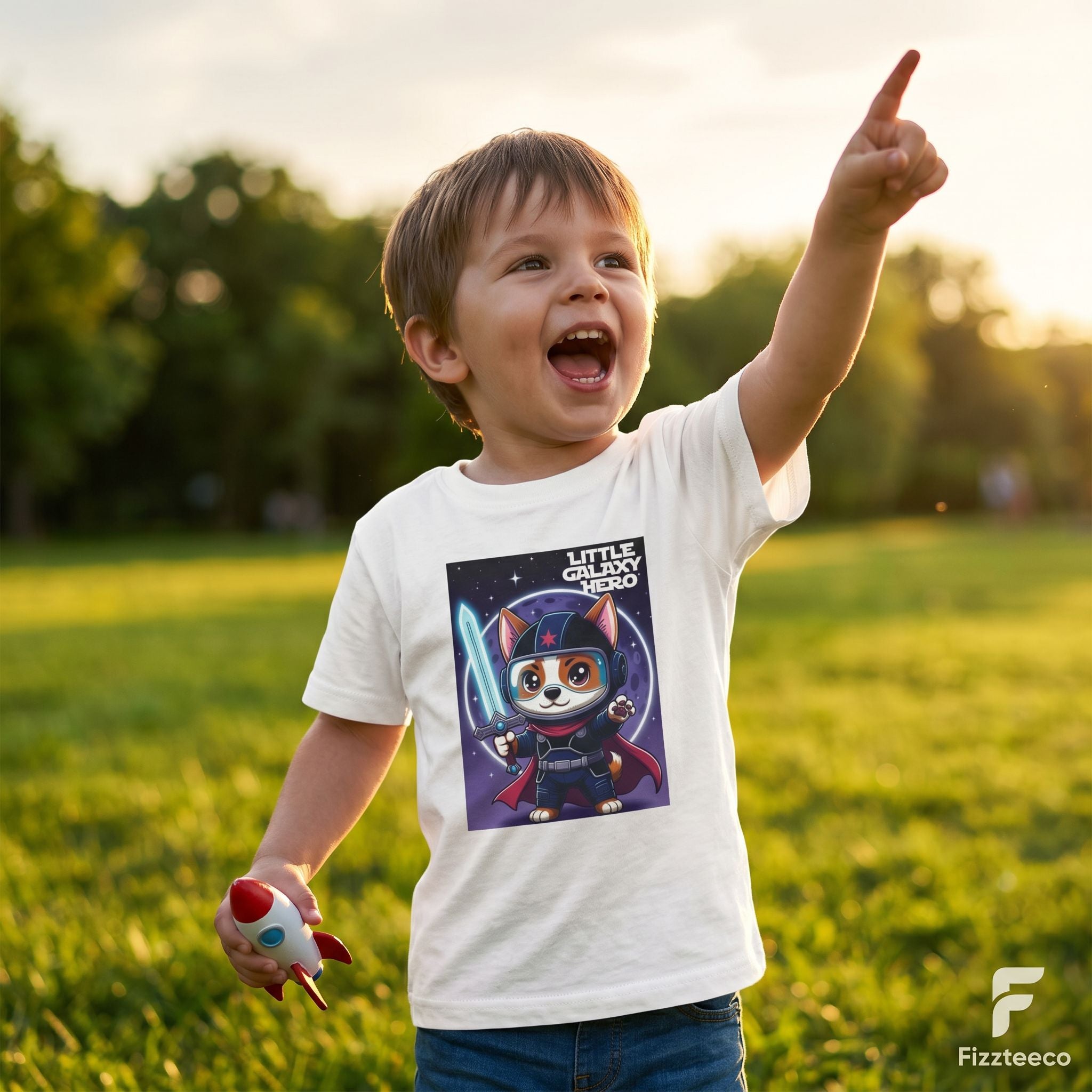 Little Galaxy Hero Kids T-Shirt – Cute Space Puppy Cartoon Tee